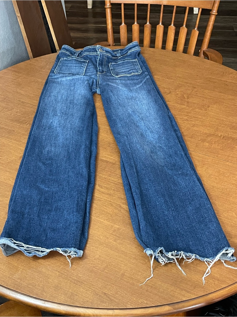OAT New York High Rise Wide Leg Raw Hem Patch Pocket Jeans Size 4/27